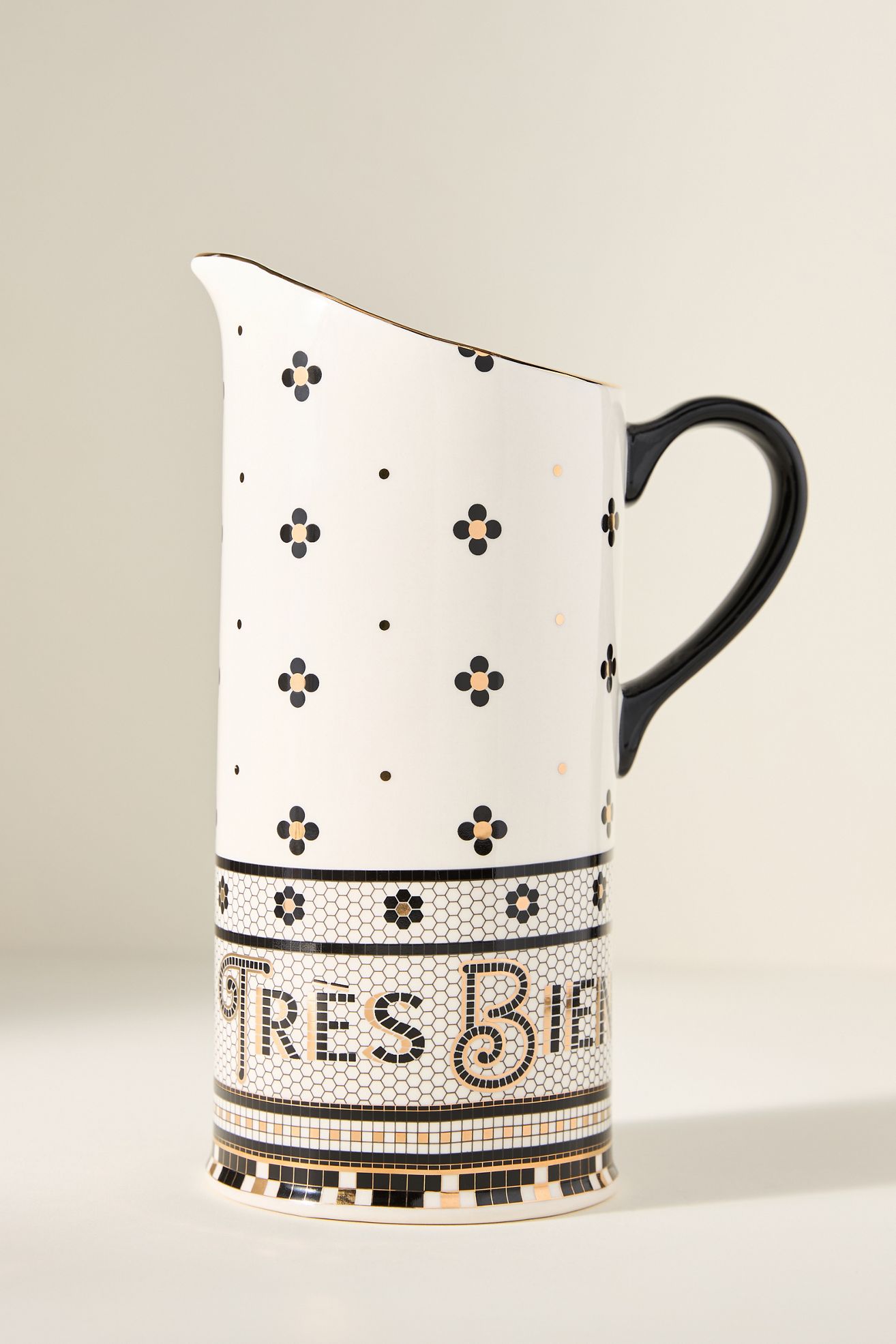 The Bistro Tile Stoneware Pitcher - Black & White Pattern, Standard, One Size
