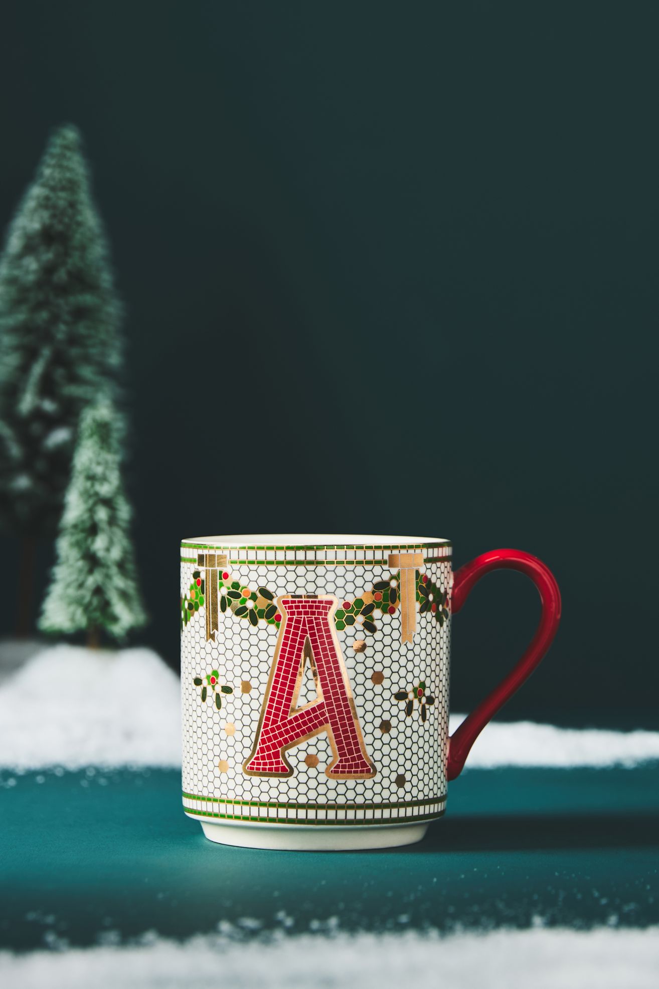 The Bistro Tile Stoneware Monogram Mug: Festive Edition - A, Standard, One Size