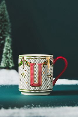 The Bistro Tile Stoneware Monogram Mug: Festive Edition