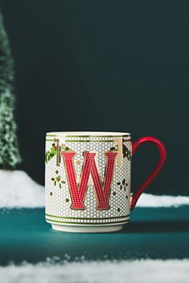 Bistro Tile Stoneware 24k Gold Accent Festive Monogram Mug
