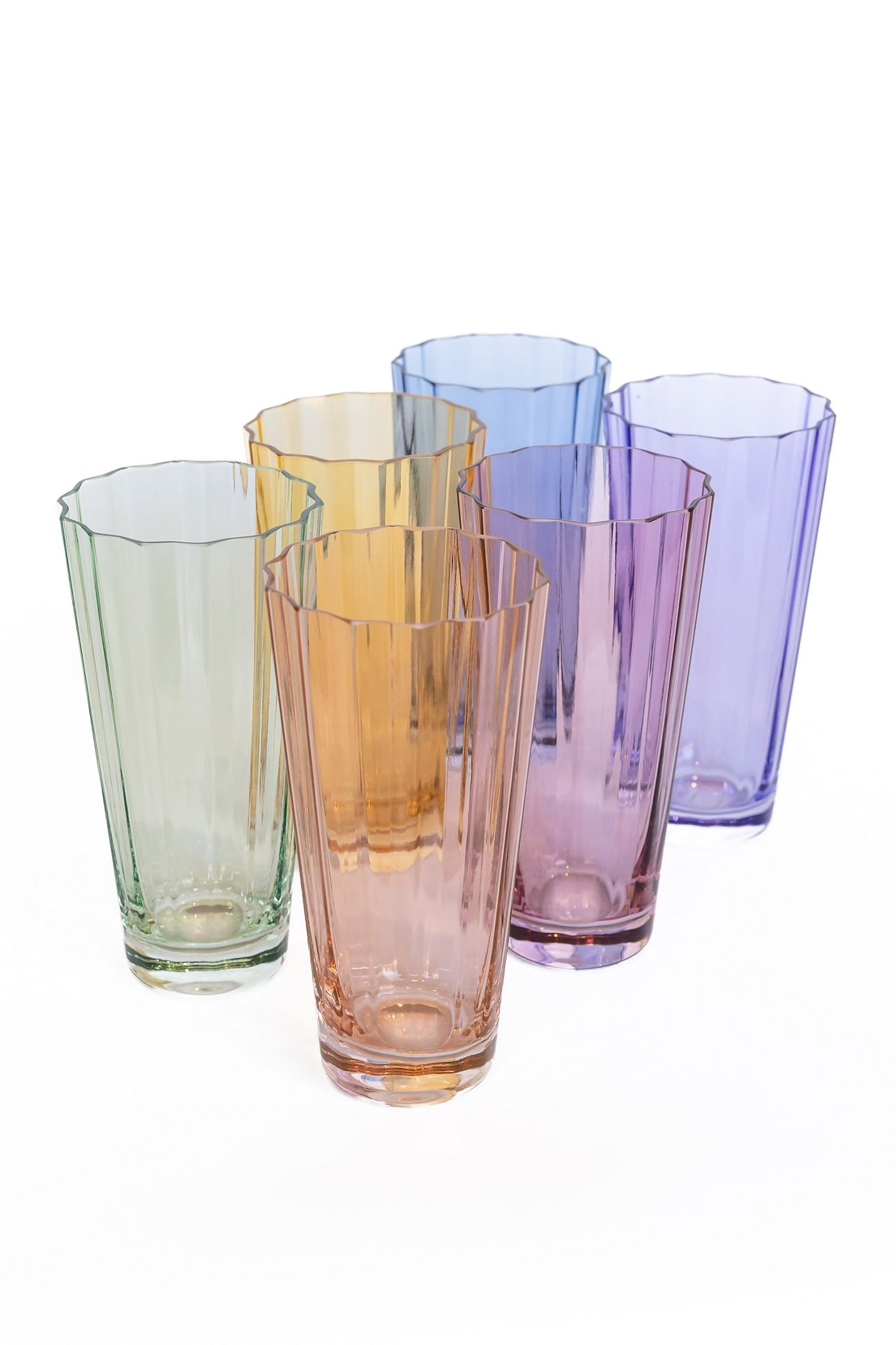 Estelle Colored Glass Sunday High Ball Mixed Glass Set - Pastel Mixed, Set Of 6