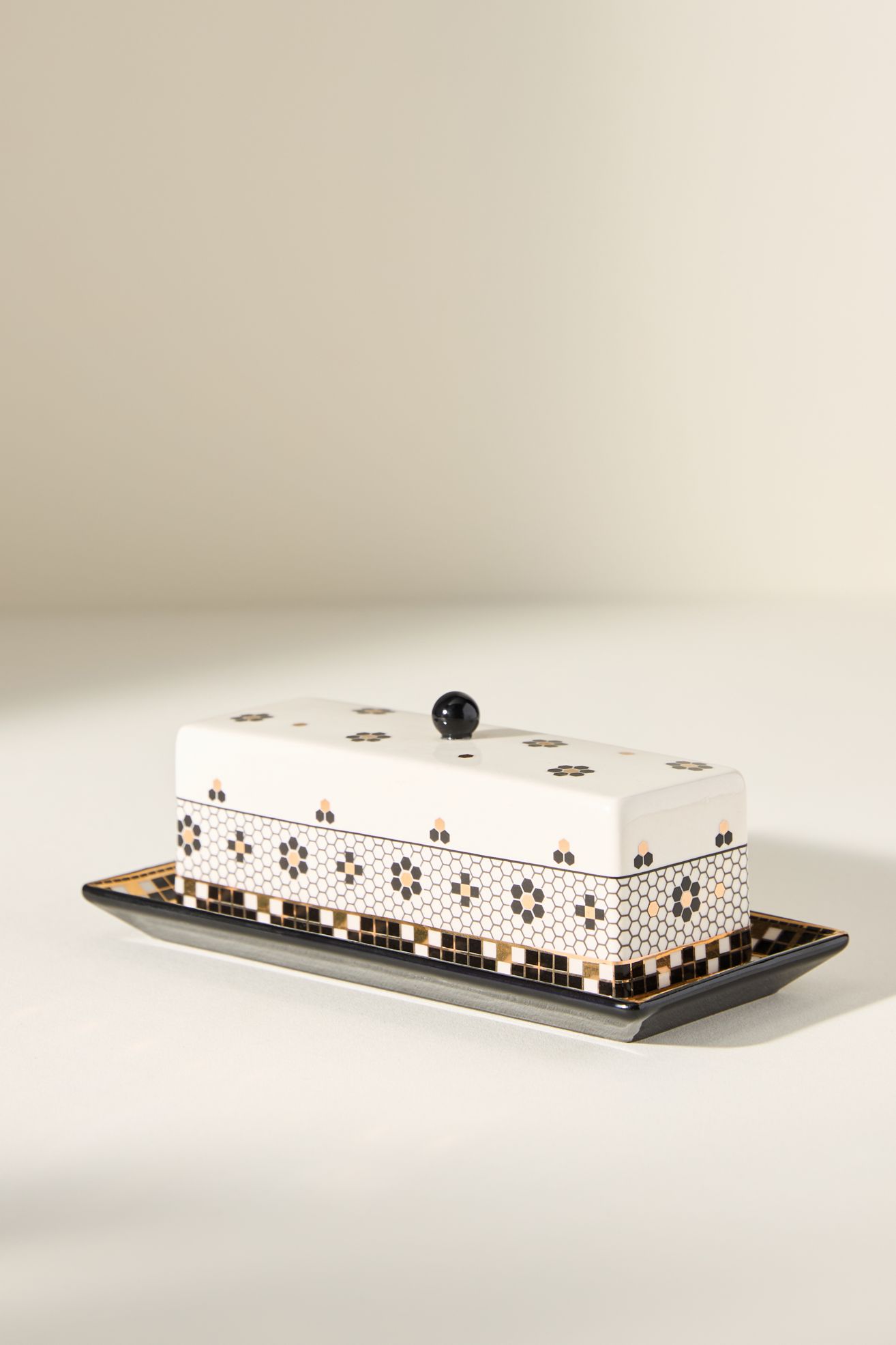 The Bistro Tile Stoneware Butter Dish - Black & White Pattern, Standard, One Size