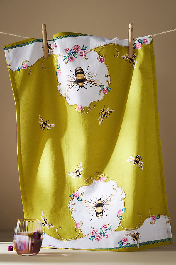 Lou Rota For Anthropologie Queen Bee Cotton Tea Towel In Yellow