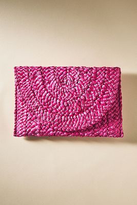 By Anthropologie Simonetta Straw Clutch In Pink