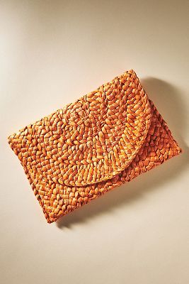 By Anthropologie Simonetta Straw Clutch In Orange