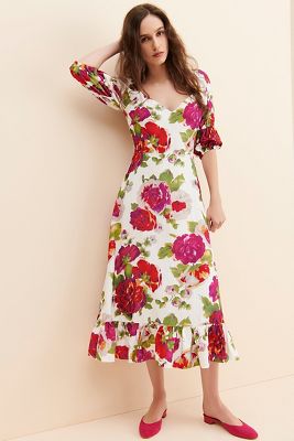 La shops Maison Talulah Rose All Day Floral Midi Dress Red Rose Size L $258