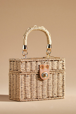 By Anthropologie Raffia Box Satchel In Beige