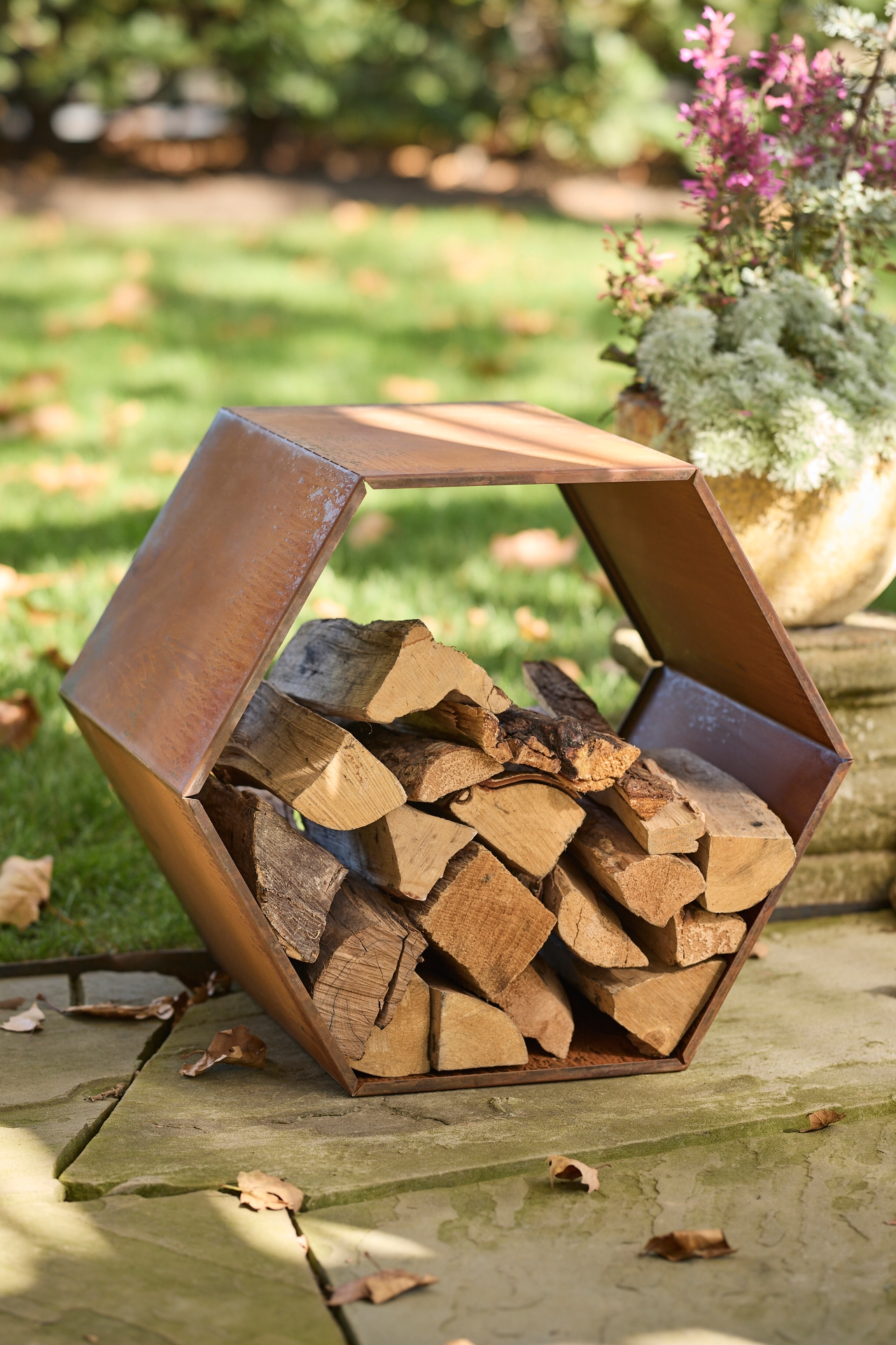 Weathering Steel Hexagon Log Holder