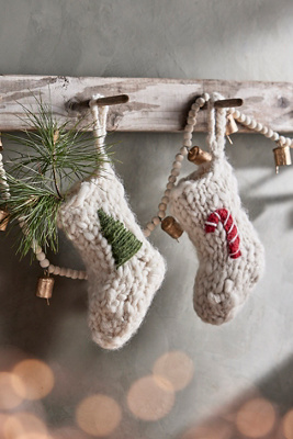 Terrain Festive Mini Wool Stockings, Set Of 2 In White
