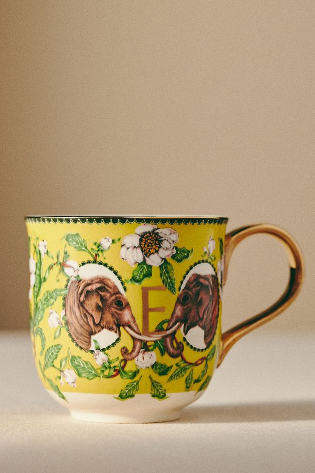 Anthropologie "E" Lou Rota Nature Table Monogram Mug