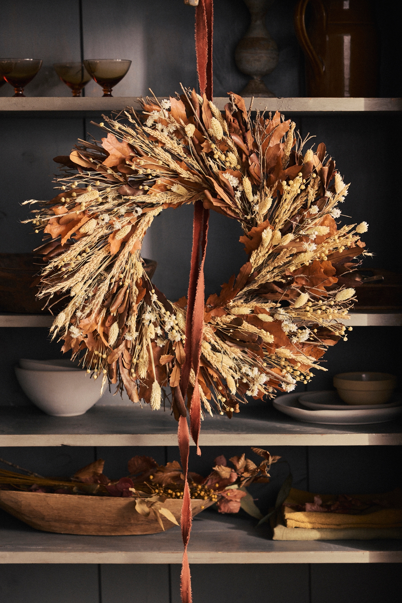 Preserved Maple + Ammobium Wreath