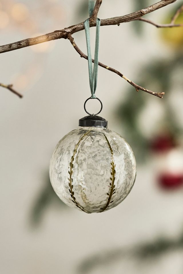 Leafy Etched Glass Ornament AnthroLiving