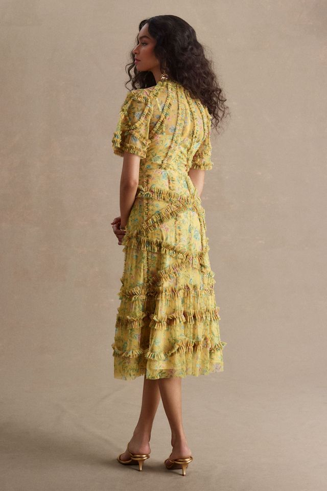 Mac Duggal Floral Flutter-Sleeve Mesh Print Tea-Length Dress #3