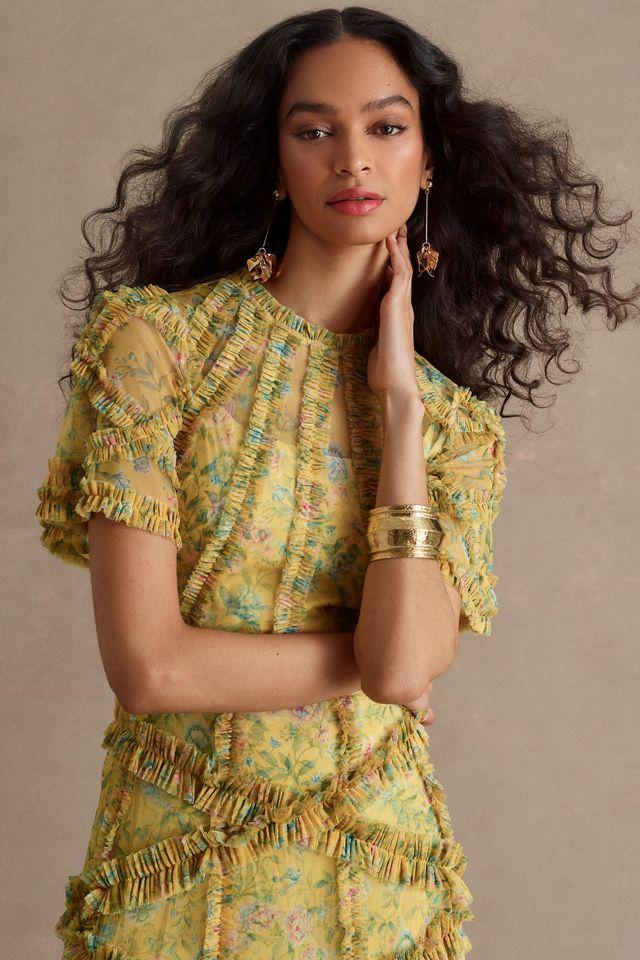 Mac Duggal Floral Flutter-Sleeve Mesh Print Tea-Length Dress #2