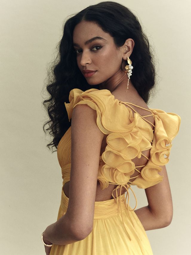 Mac Duggal Ruffle-Sleeve V-Neck A-Line Gown | Anthropologie