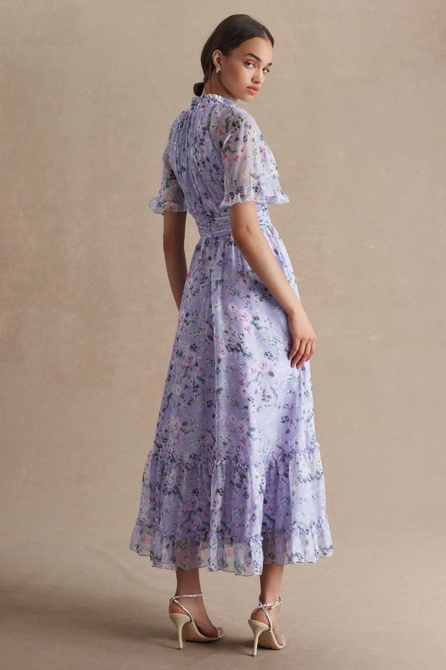 Mac Duggal Ruffled High-Neck Raglan-Sleeve Printed Chiffon Dress #2