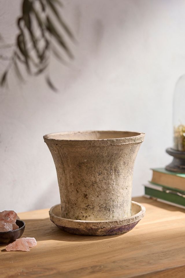 Earth Fired Clay Cylinder Pot + Saucer Set #1