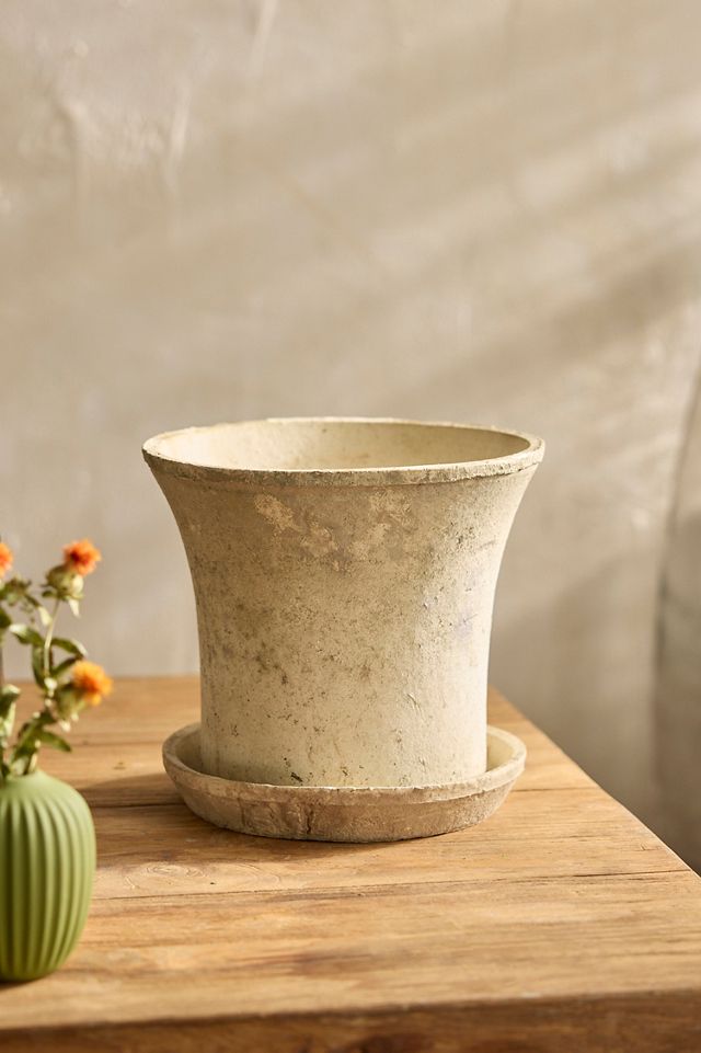 Earth Fired Clay Cylinder Pot + Saucer Set #1