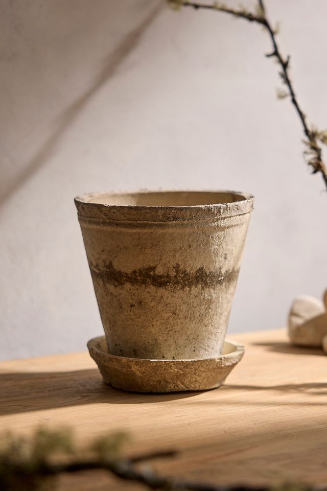 Earth Fired Clay Ridge Top Pot + Saucer Set #1
