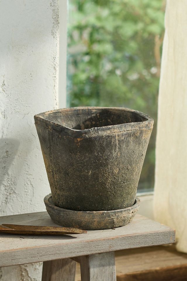 Earth Fired Clay Square Top Pot + Saucer Set #1