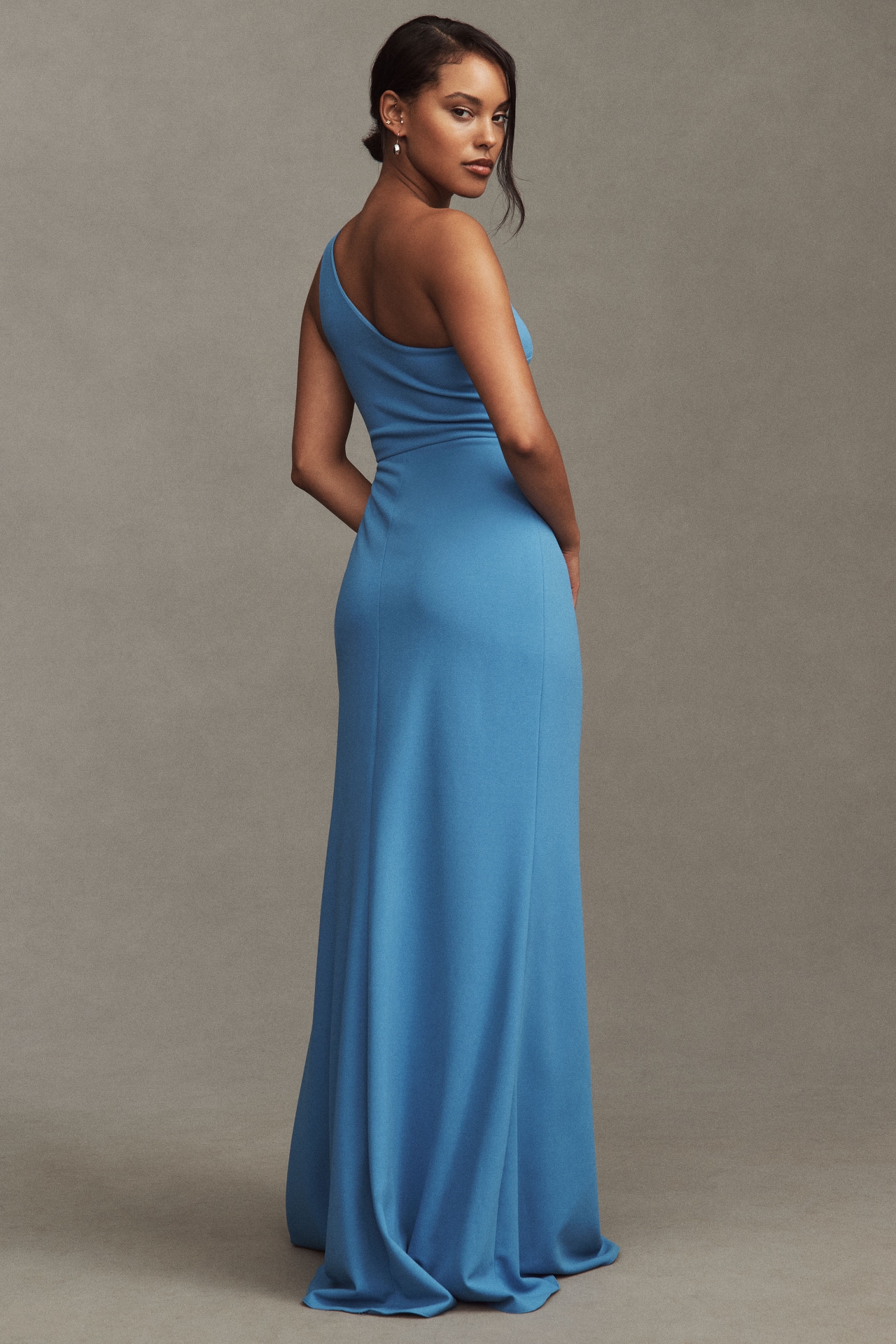 BHLDN Hallie One-Shoulder Stretch Crepe Maxi Gown