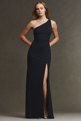 Bhldn Hallie One-shoulder Stretch Crepe Maxi Gown In Blue