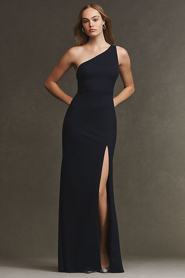 Bhldn Hallie One-shoulder Stretch Crepe Maxi Gown In Blue