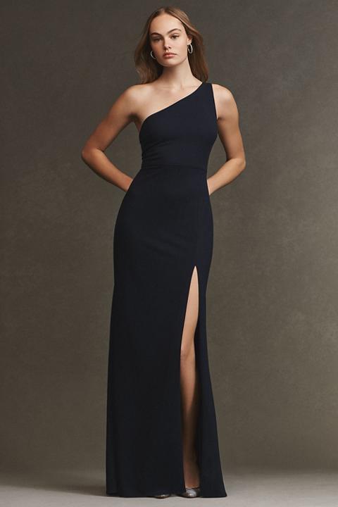 BHLDN Hallie One-Shoulder Stretch Crepe Maxi Gown