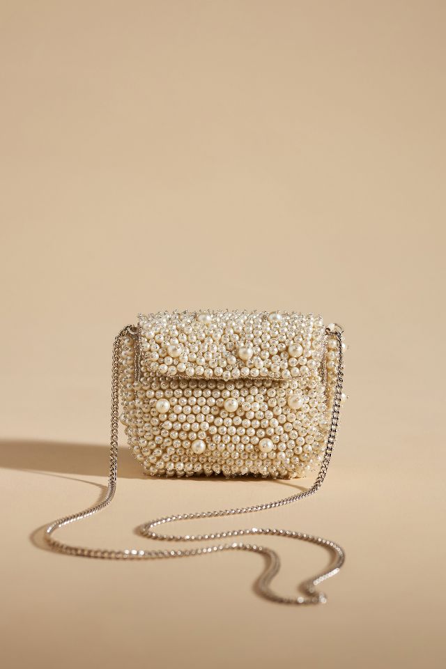 Pearl beaded shop clutch bag