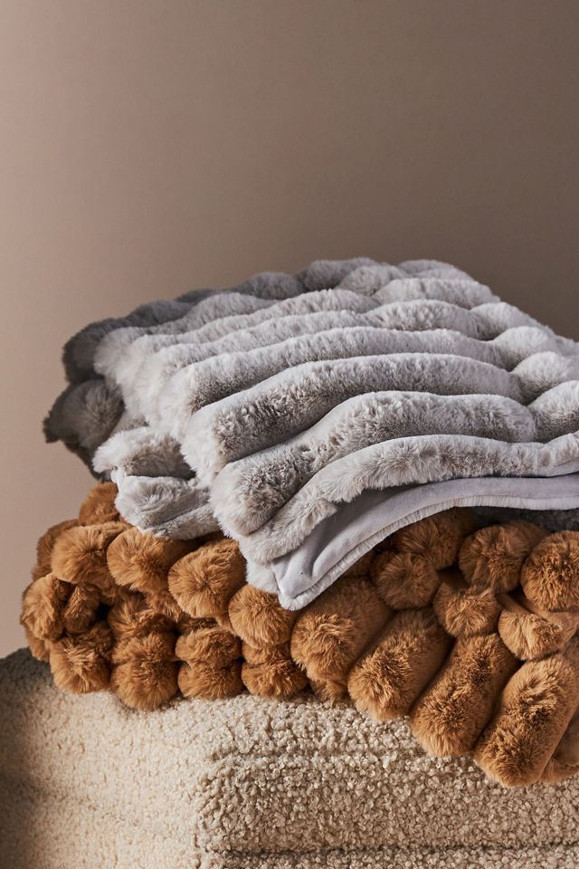 Puffer Faux Fur Throw Blanket