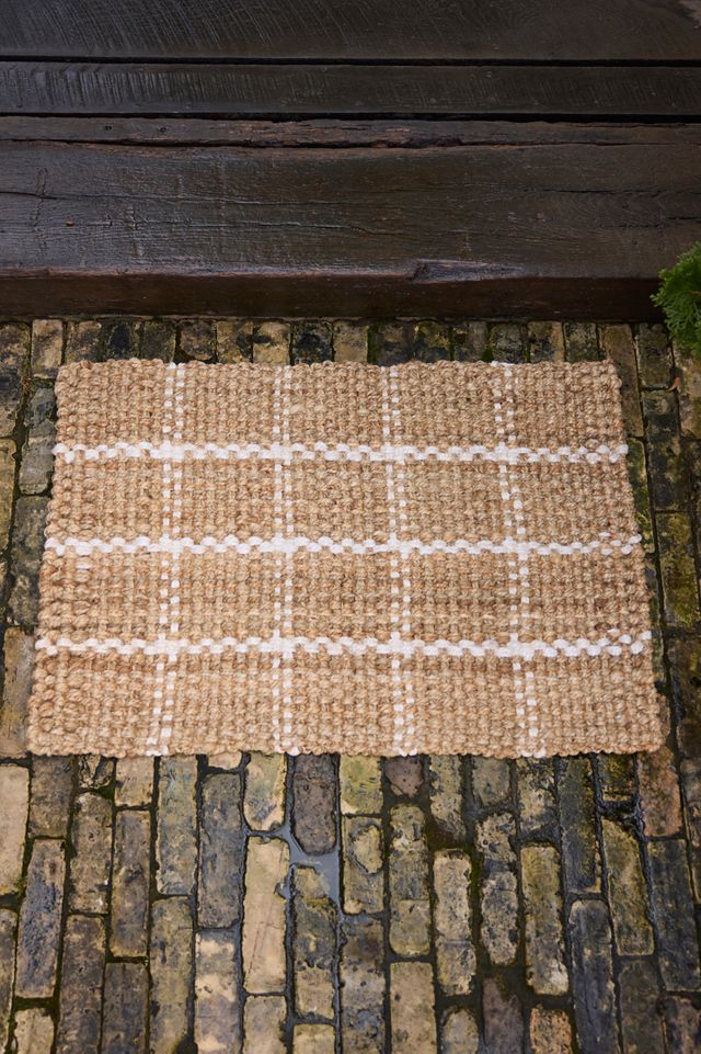 Windowpane Jute Doormat, White #2