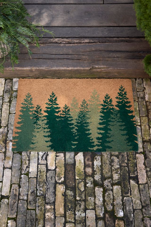 1'4 x 2'4 Winter Fir Trees Indoor/Outdoor Coir Doormat Green/Yellow -  Entryways