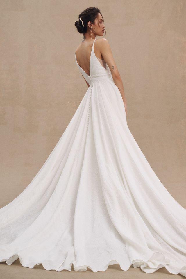 Jenny Yoo Persephone V-Neck A-Line Jacquard Wedding Gown #4