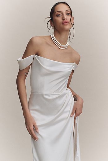 Jenny by Jenny Yoo Viviana Off-The-Shoulder Cowl-Neck Wedding Gown
