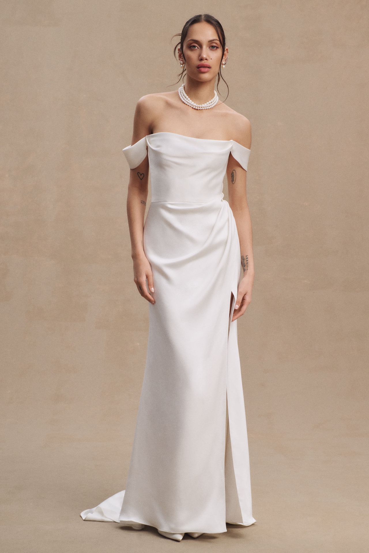 Jenny by Yoo Viviana Off-The-Shoulder Cowl-Neck Wedding Gown