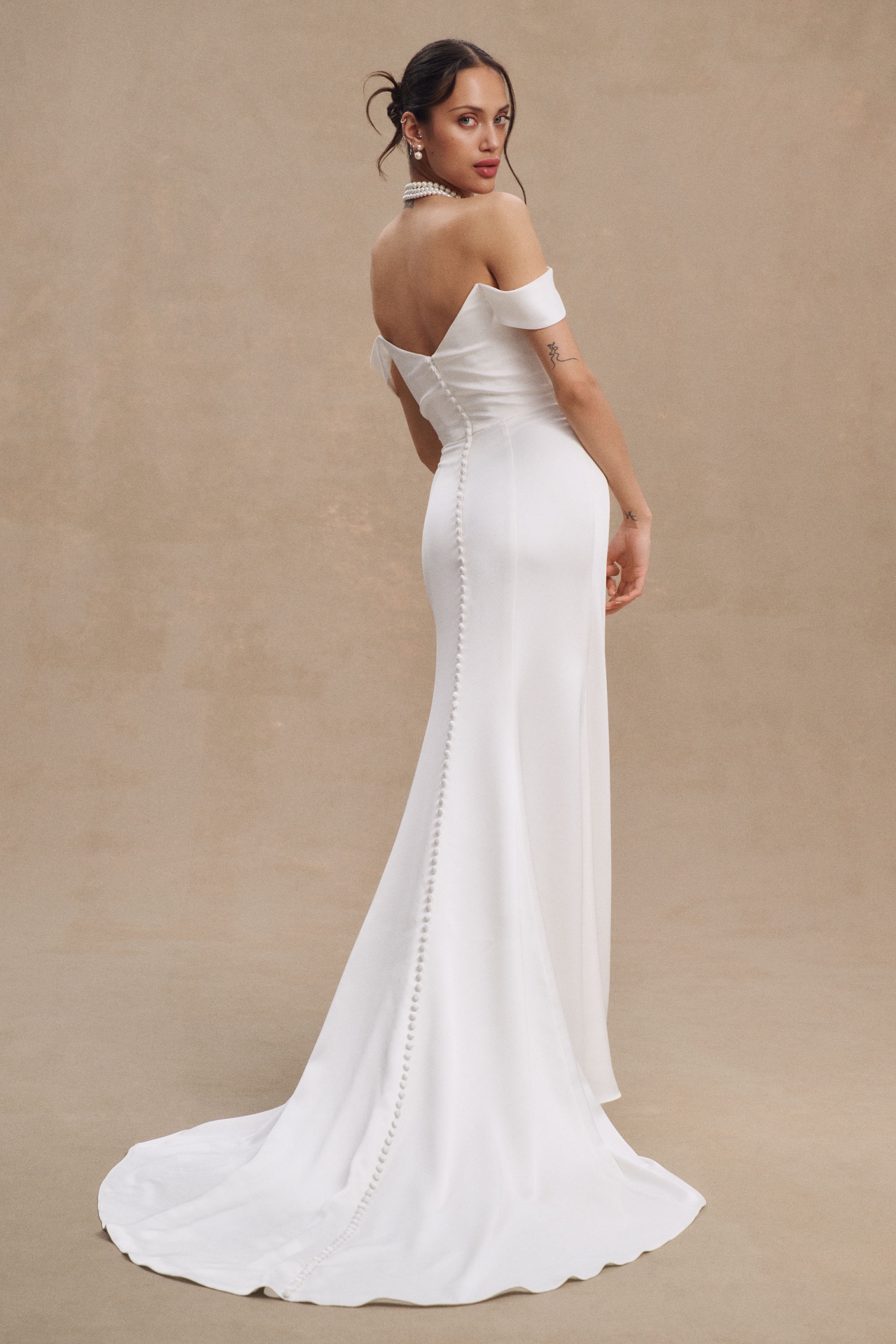 Jenny by Yoo Viviana Off-The-Shoulder Cowl-Neck Wedding Gown