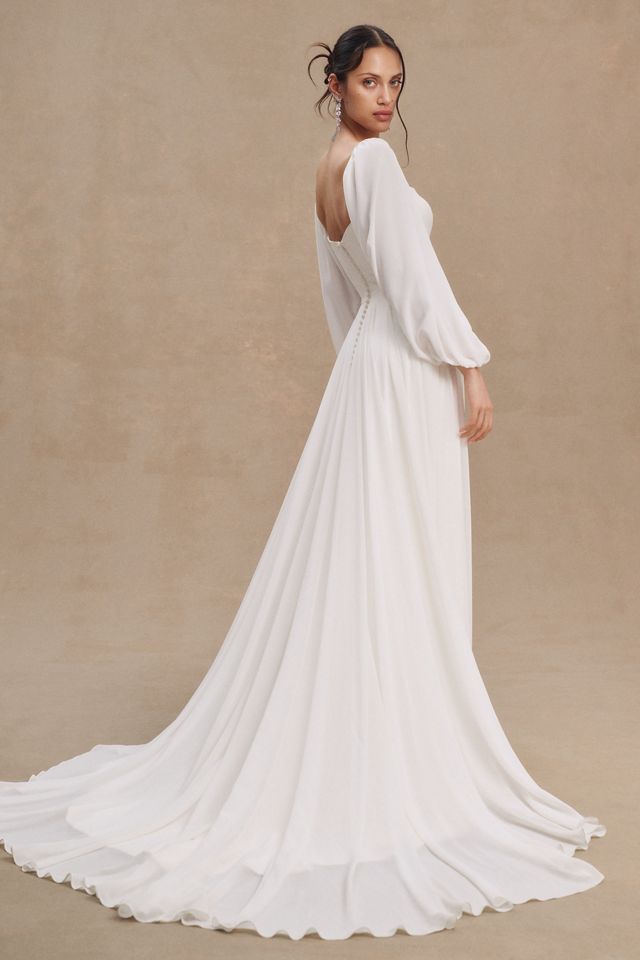 Jenny by Jenny Yoo Louise Square-Neck A-Line Chiffon Wedding Gown