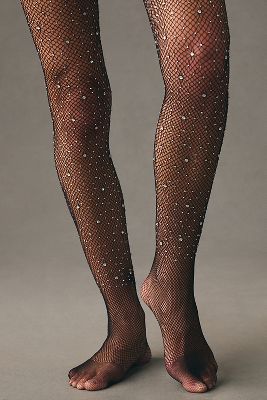 Rhinestone Fishnet Tights Brown One Size Women's Tights Women's Fashion  Accessories 