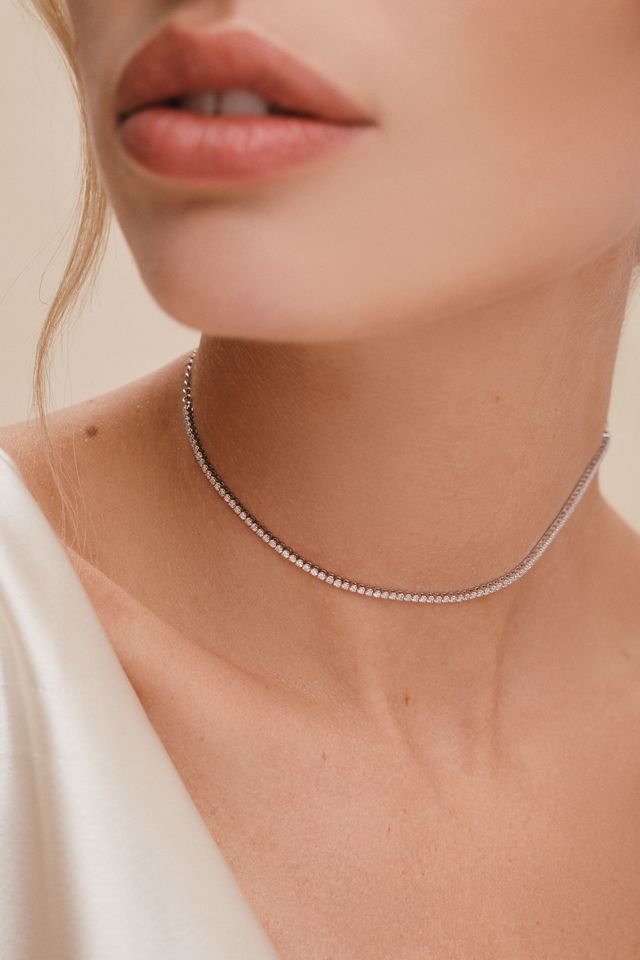 Adina Eden Thin Diamond Tennis Choker Necklace