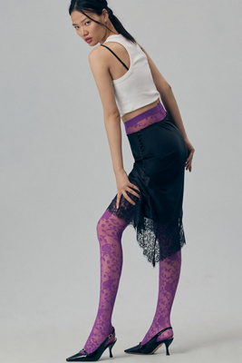 By Anthropologie Lace Rosette Tulle Tights In Purple