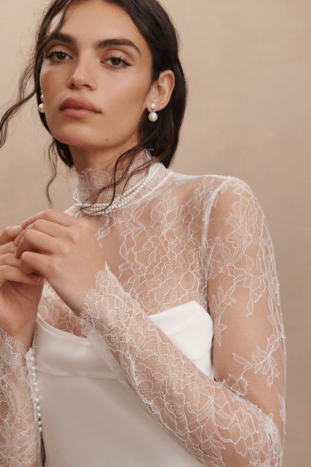 By Anthropologie Long-Sleeve Sheer Lace Bodysuit