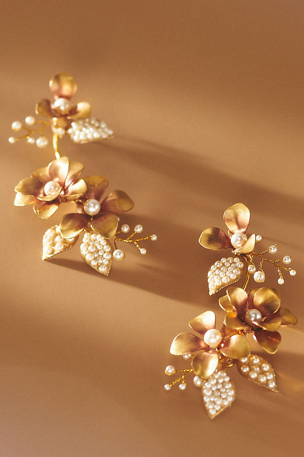 Twigs & Honey Blooming Brass Floral Chandelier Earrings In Gold