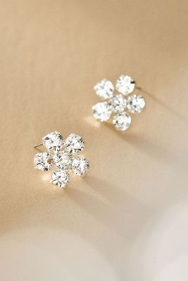 Twigs & Honey Crystal Blossom Stud Earrings In Silver