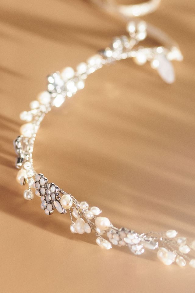 Twigs & Honey Baby's Breath Pearl and Opal Bridal Crown #1