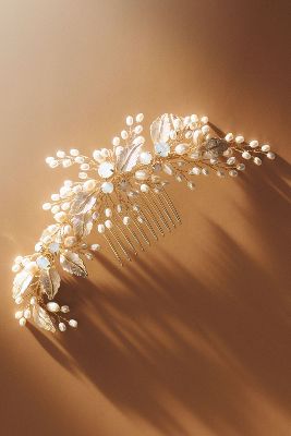 Twigs & Honey Freshwater Handmade Pearl And Opal Hair Comb In Gold