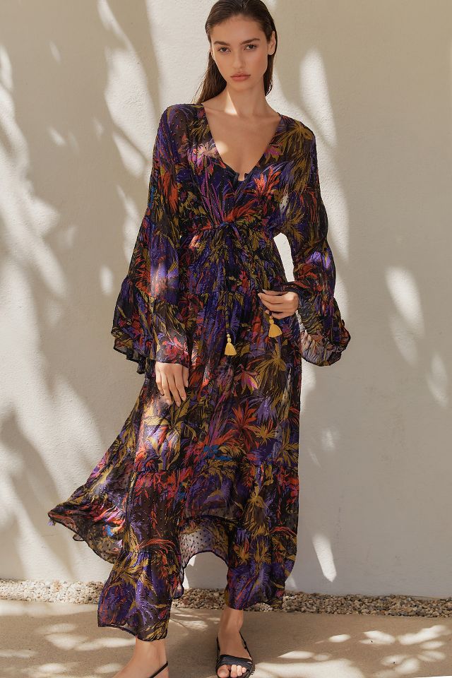 By Anthropologie Long Sleeve Sheer Romantic Maxi Dress