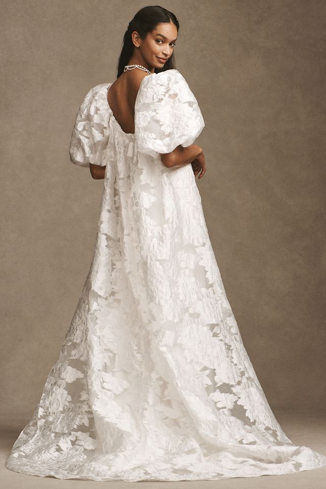 Society James Constance Puff-Sleeve Jacquard Bridal Cape