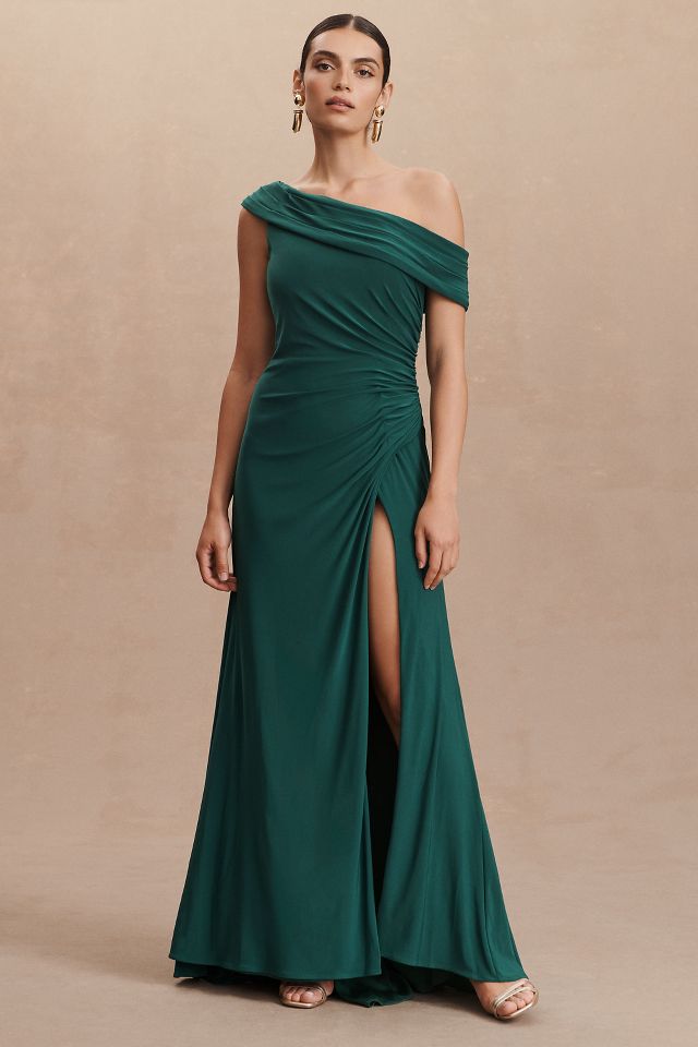 ABIGAIL One Shoulder Maxi Column Dress - Dark Green