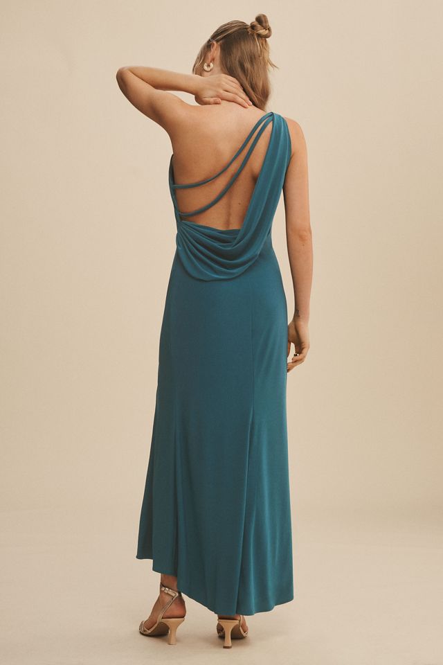 Mac Duggal Draped Jersey One-Shoulder Side-Slit Column Dress #2