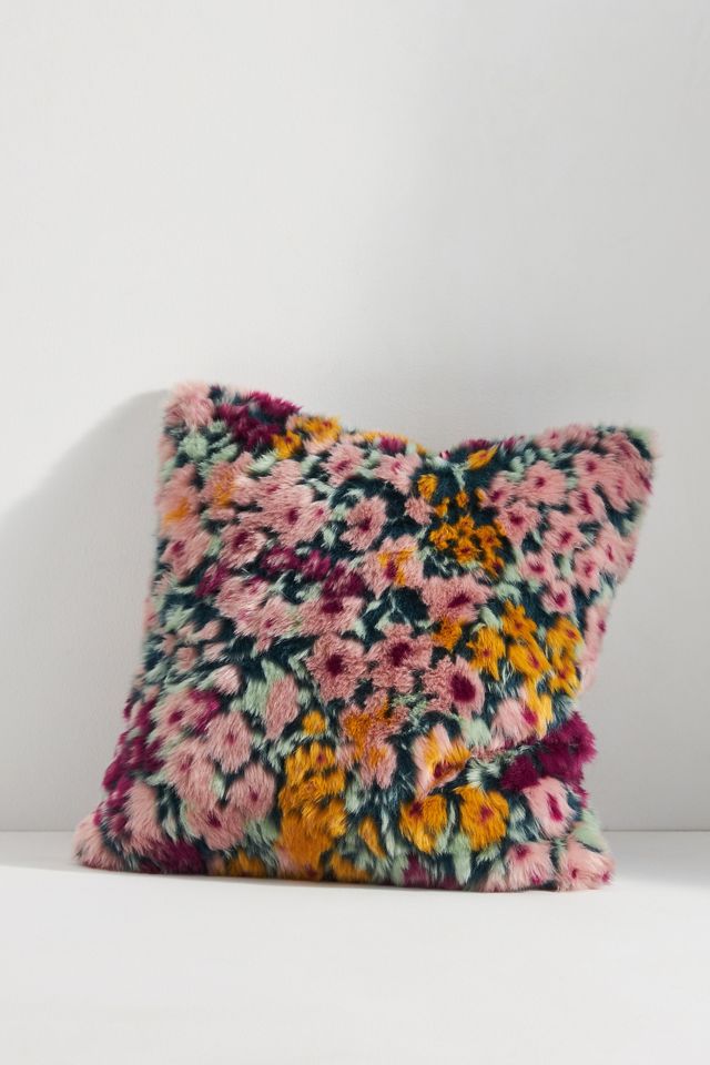 Faux-Fur Floral Jacquard Pillow #1